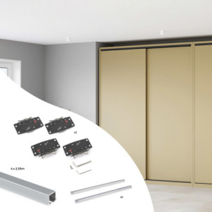 Kit di ferramenta per armadio 2 con porte scorrevoli e chiusura soft Flow2 con binari incassati 2,35 m, pannelli non inclu
