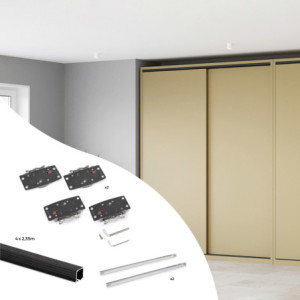 Emuca Sistema Flow 2 da superficie in kit per un armadio con 2 ante scorrevoli in legno supportate da chiusura ammortizzata