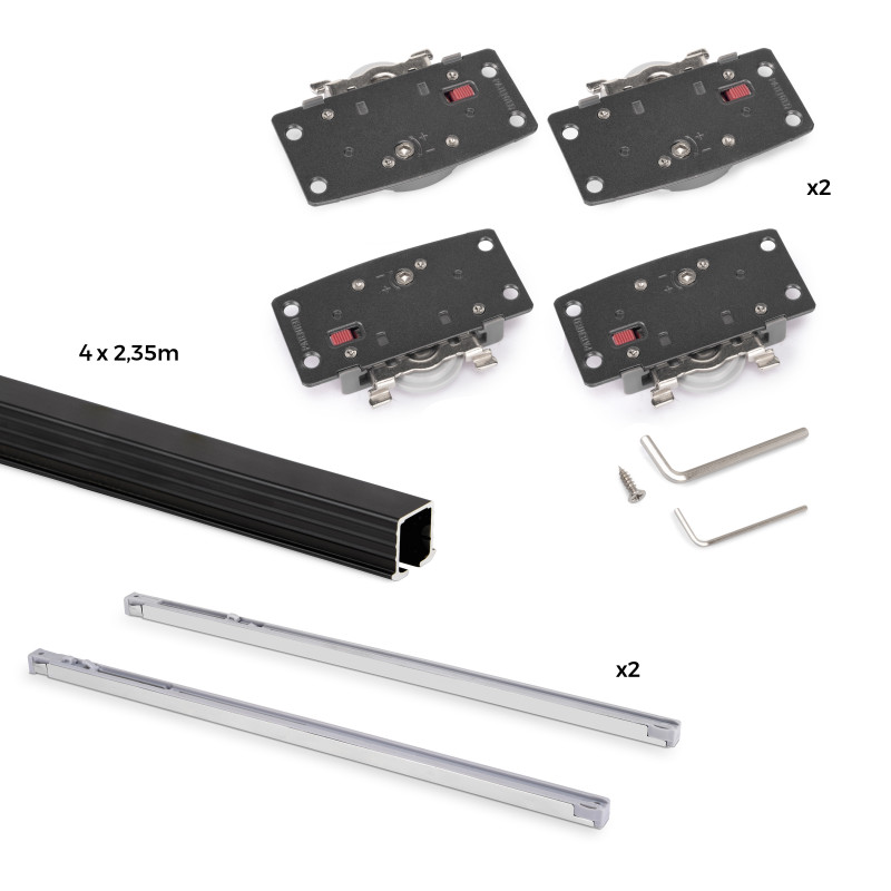 Sistema Flow 2 da superficie in kit per un armadio con 2 ante scorrevoli in legno supportate da chiusura ammortizzata