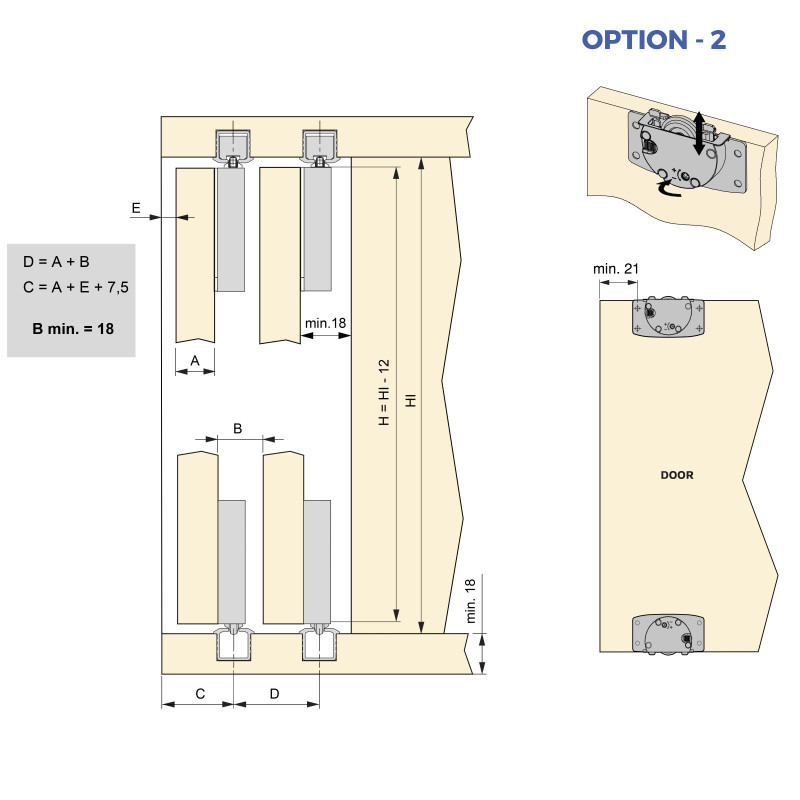Sistema Flow 2 da superficie in kit per un armadio con 2 ante scorrevoli in legno supportate da chiusura ammortizzata