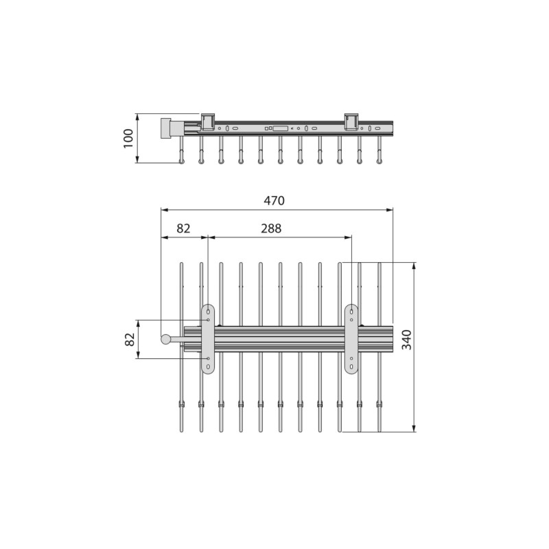 Portapantaloni estraibili, 11 aste, guide di estrazione totale, Acciaio, Verniciato grigio pietra