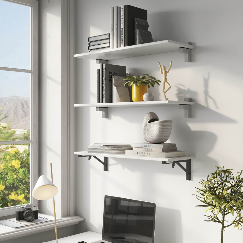 Emuca Set di supporti pieghevoli, lunghezza 303 mm, Acciaio, Verniciato bianco