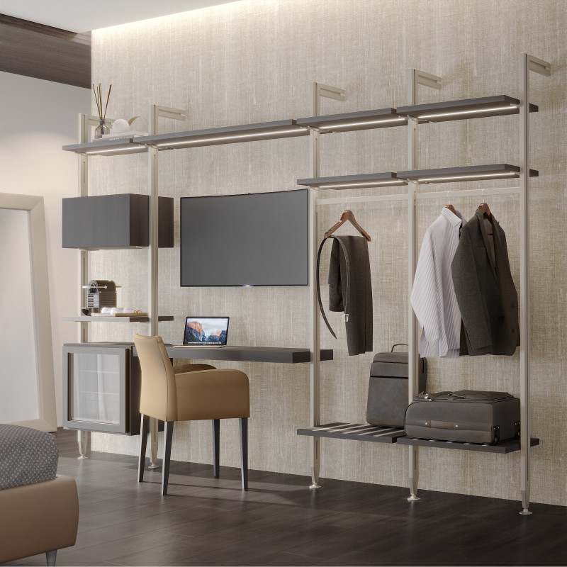 Emuca Kit di staffe per 3 ripiani in legno e 1 modulo per struttura Zero, Zama, Verniciato nero testurizzato