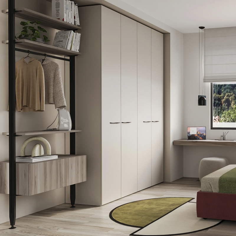 Kit di staffe per 4 ripiani in legno e 1 asta appendiabiti lunga 1 m Zero, Alluminio e Zama e Tecnoplastica, Verniciato gr