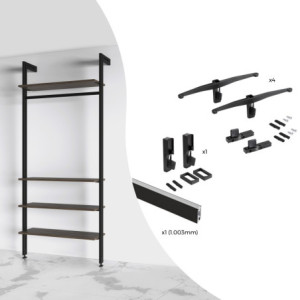Kit di staffe per 1 ripiano in legno, 1 modulo e 1 asta di sospensione lunghezza 1m Zero, Zama, colore Grigio pietra verni