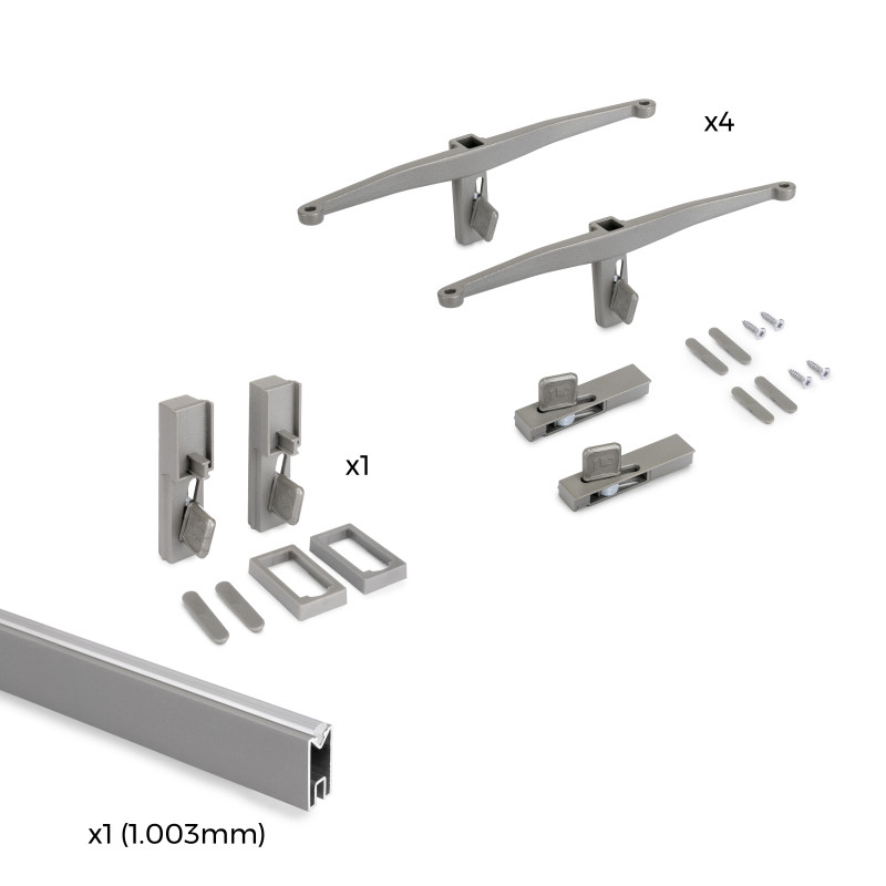 Kit di staffe per 4 ripiani in legno e 1 asta appendiabiti lunga 1 m Zero, Alluminio e Zama e Tecnoplastica, Verniciato ne