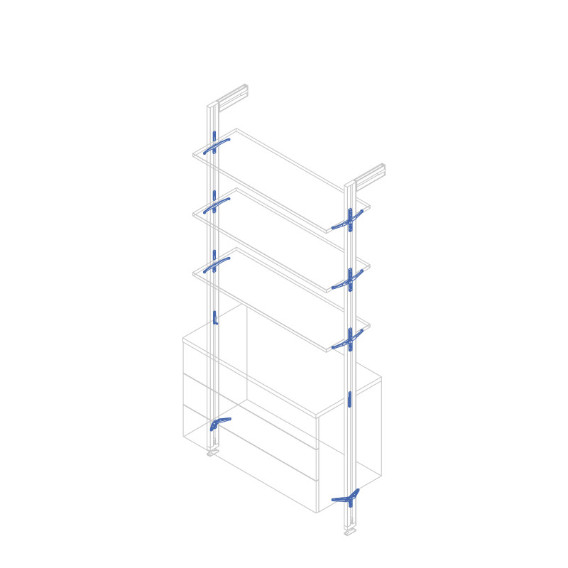 Kit di staffe per 4 ripiani in legno e 1 asta appendiabiti lunga 1 m Zero, Alluminio e Zama e Tecnoplastica, Verniciato gr