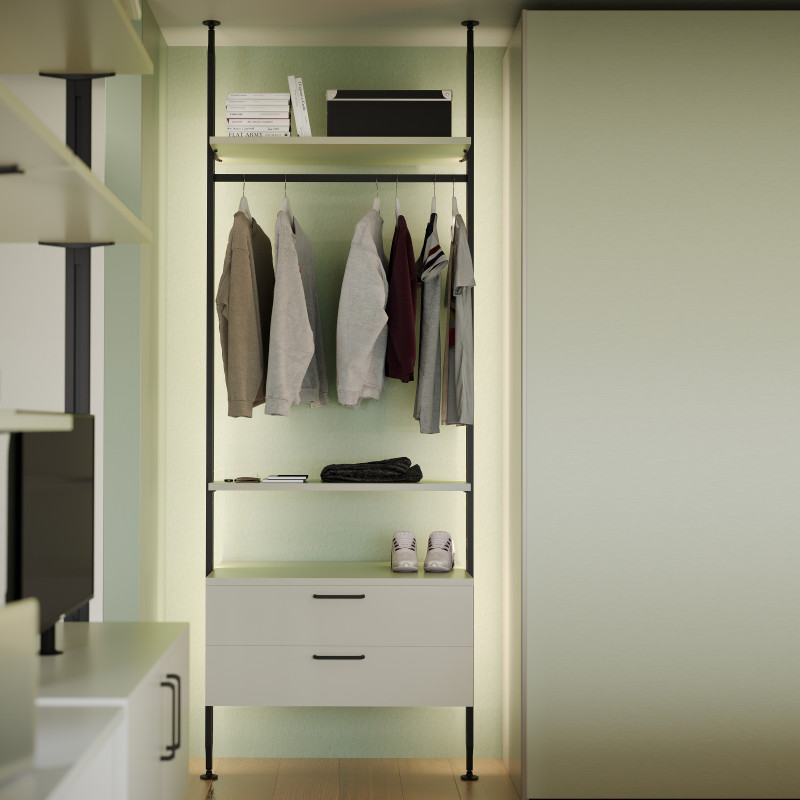 Kit di staffe per 1 ripiano in legno, 1 modulo e 1 asta di sospensione lunghezza 1m Zero, Zama, colore Grigio pietra verni
