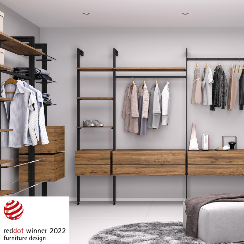 Kit di staffe per 1 ripiano in legno, 1 modulo e 1 asta di sospensione lunghezza 1m Zero, Zama, colore Grigio pietra verni