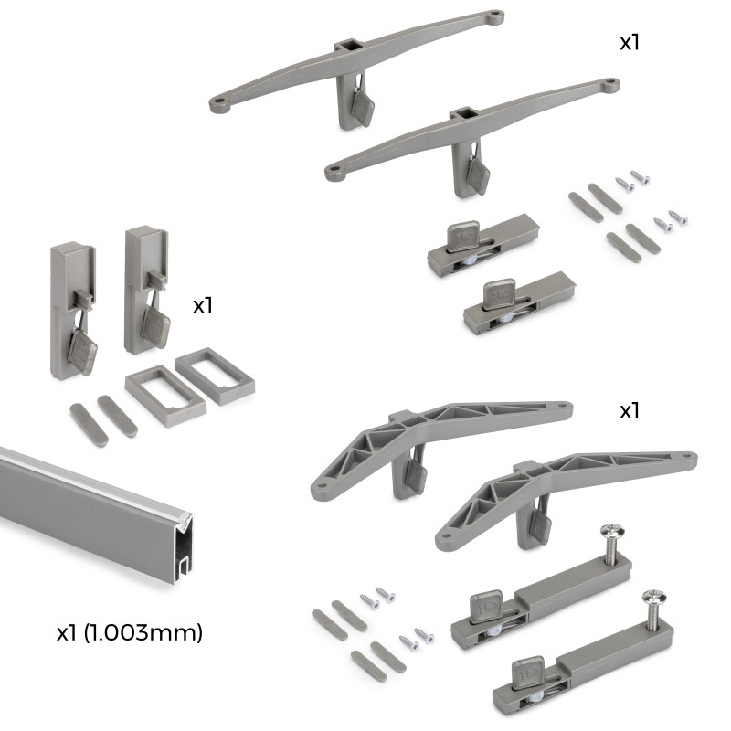 Kit di staffe per 1 ripiano in legno, 1 modulo e 1 asta di sospensione, lunghezza 1 m Zero, Zama, Verniciato nero testuriz