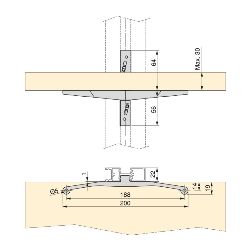 Kit di staffe per 1 ripiano in legno, 1 modulo e 1 asta di sospensione lunghezza 1m Zero, Zama, colore Grigio pietra verni