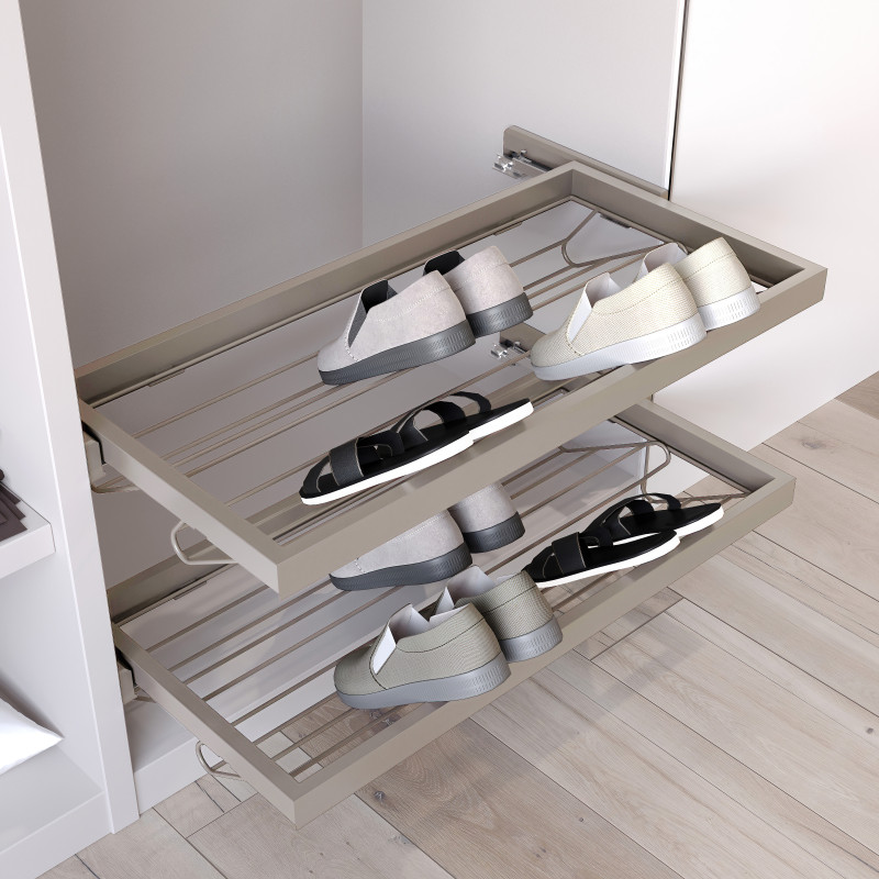Kit di porta scarpe in metallo e telaio con guide a chiusura ammortizzata per armadio, regolabile, modulo 900 mm, Nero tes