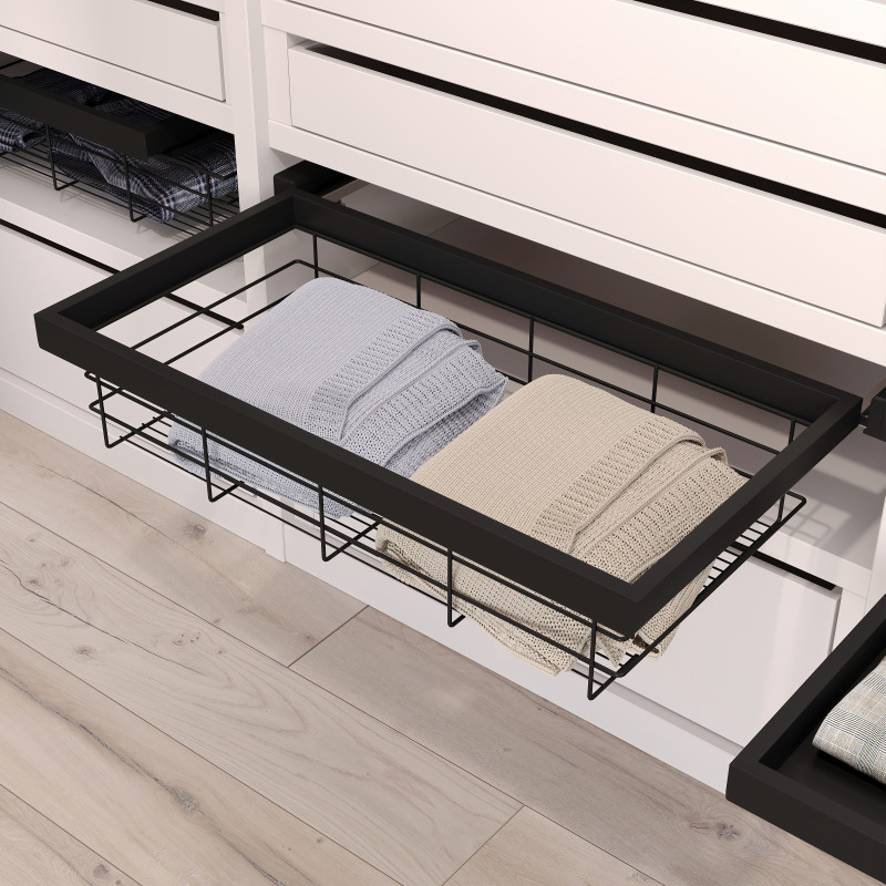 Kit di cassetto organizzatore e telaio a scorrimento con chiusura ammortizzata per armadio, regolabile, modulo 600 mm, Gri