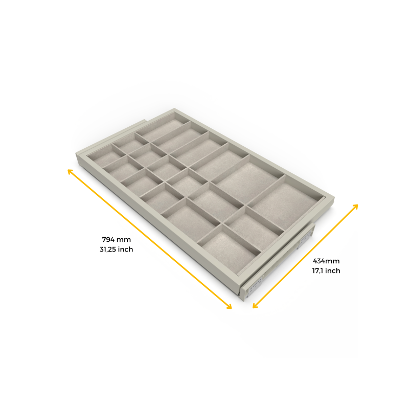 Kit di cassetto organizzatore e telaio a scorrimento con chiusura ammortizzata per armadio, regolabile, modulo 800 mm, Ner