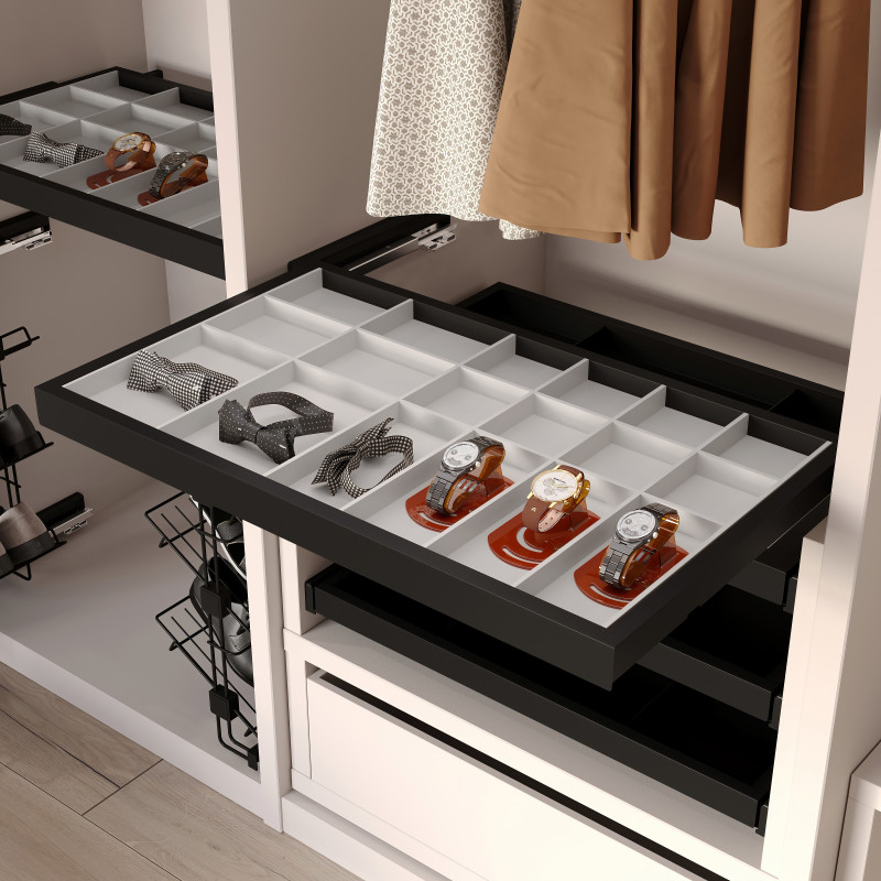 Emuca Kit di vassoio metallico e telaio a scorrimento con chiusura ammortizzata per armadio, regolabile, modulo 600 mm, Grigio p