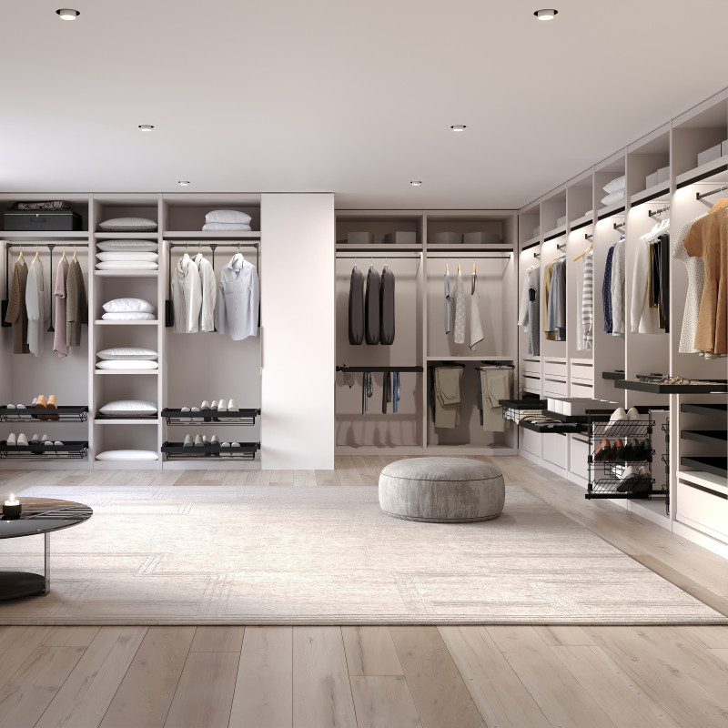 Emuca Kit di vassoio metallico e telaio a scorrimento con chiusura ammortizzata per armadio, regolabile, modulo 600 mm, Grigio p