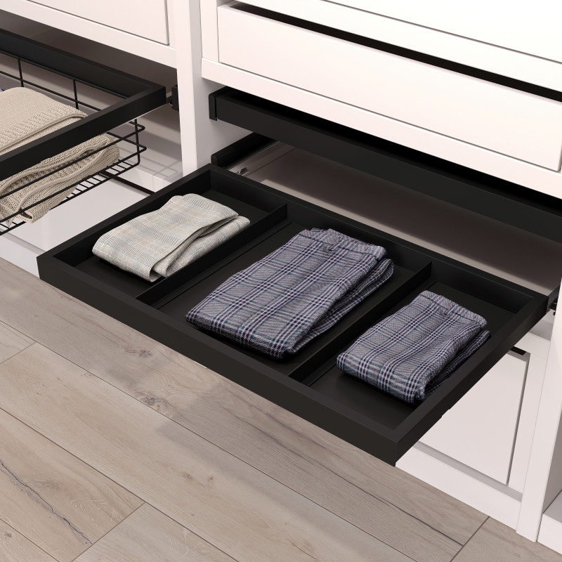 Kit di vassoio, 2 cestini organizzatori e telaio a scorrimento con chiusura ammortizzata per armadi, regolabile, modulo 80