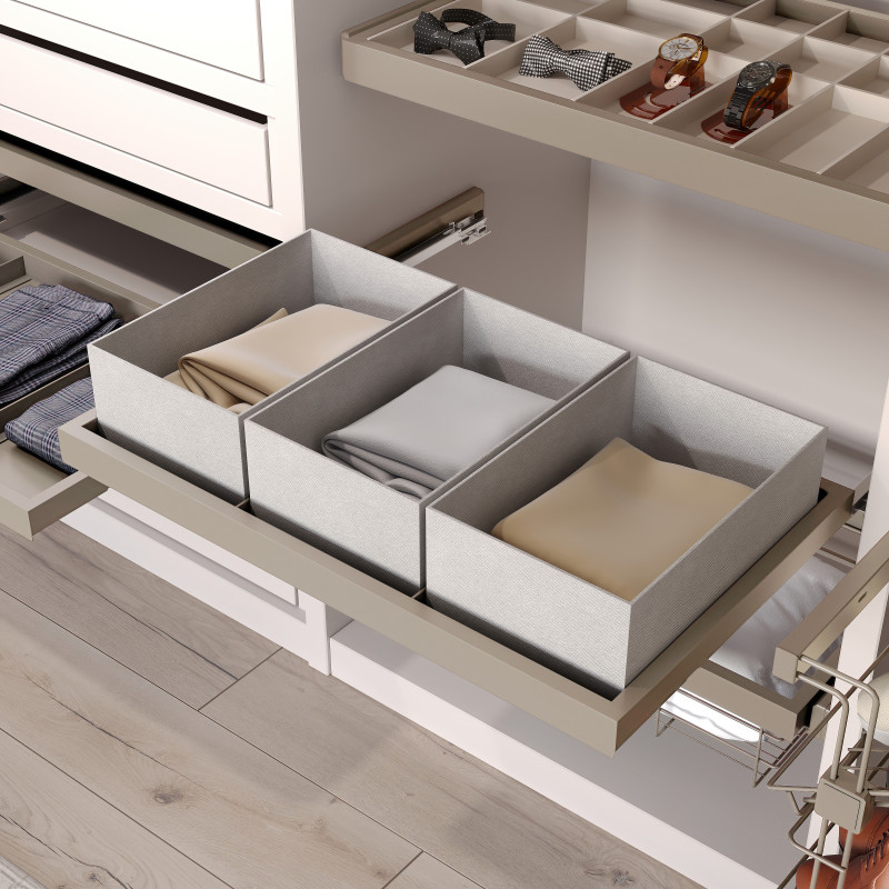 Kit di vassoio, 2 cestini organizzatori e telaio a scorrimento con chiusura ammortizzata per armadi, regolabile, modulo 80