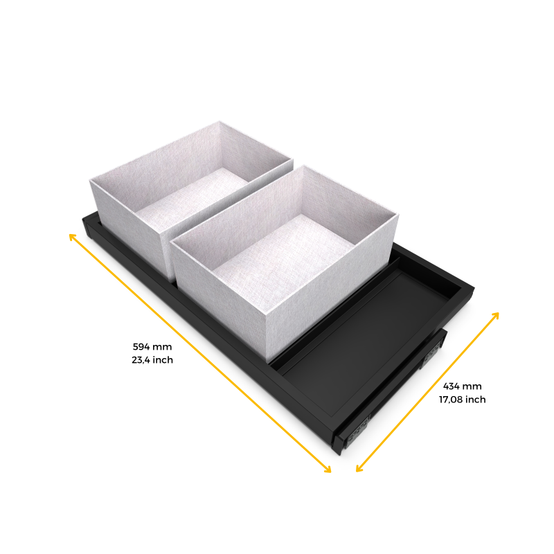 Kit di vassoio, 2 cestini organizzatori e telaio a scorrimento con chiusura ammortizzata per armadi, regolabile, modulo 80