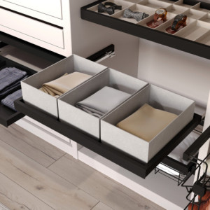 Zoom Emuca Kit di 7 aste portapantaloni e telaio a scorrimento Hack per armadi, chiusura ammortizzata, regolabile, modulo 600 mm, Gri