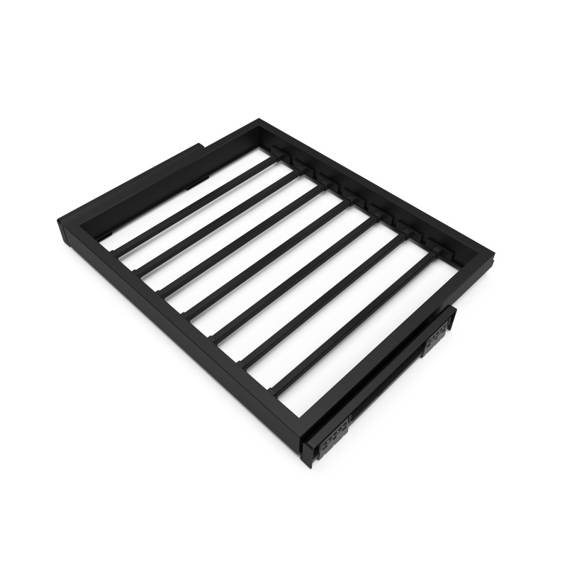 Kit di 7 aste portapantaloni, 1 vassoio e 1 telaio a scorrimento con chiusura ammortizzata per armadi, regolabile, modulo