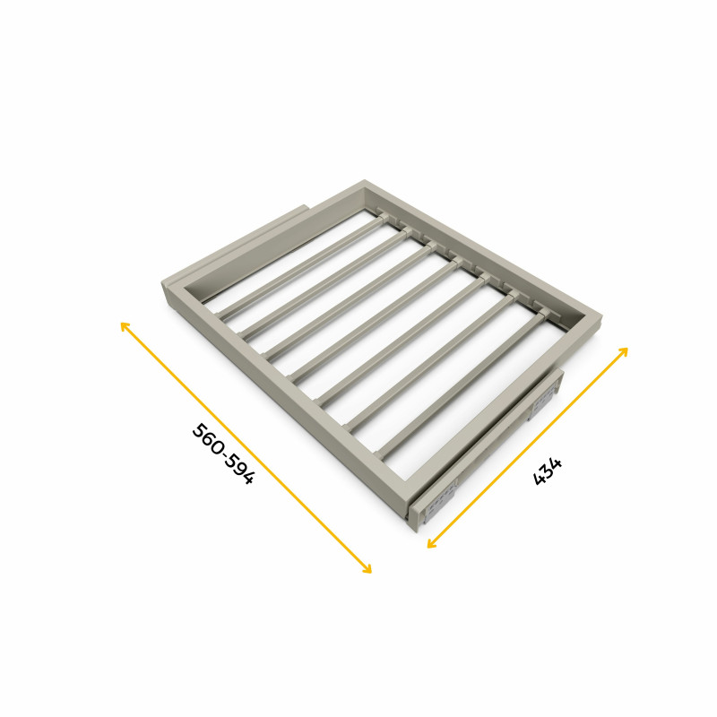 Kit di 7 aste portapantaloni e telaio a scorrimento con chiusura ammortizzata per armadi, regolabile, modulo 600 mm, testu