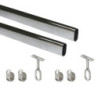 Lotto di 2 tubi appendiabiti ovali 30x15mm per armadi lunghezza 1,15m con reggitubi, Acciaio e Zama, Cromato lucido