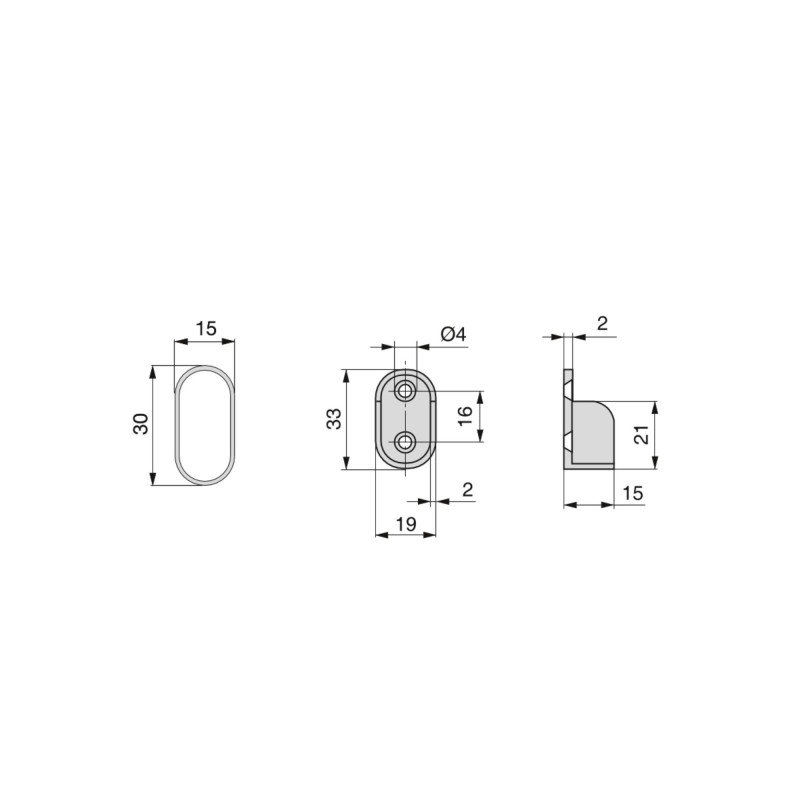 Lotto di 2 tubi appendiabiti ovali 30x15mm per armadi lunghezza 1,15m con reggitubi, Acciaio e Zama, Cromato lucido