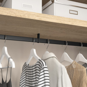 Zoom Emuca Lotto di 2 barre appendiabiti per armadio Luxe lunghi 0,75 m con reggitubi, Alluminio e Tecnoplastica, Verniciato Grigio P