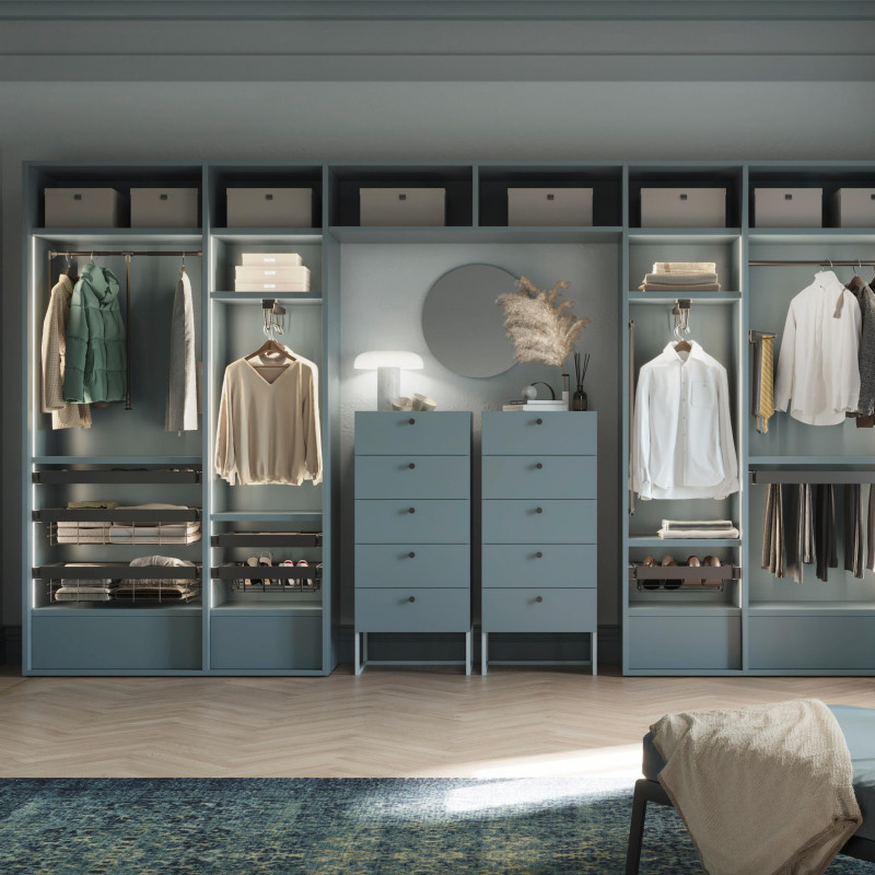 Kit vassoio ausiliario, cesto portabiancheria e telaio regolabile Quartz per armadi, chiusura ammortizzata e estrazione to