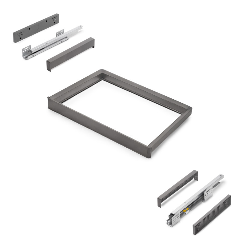 Kit 2 vassoio ausiliario, 1 cesto portabiancheria e telaio regolabile Quartz per armadi, chiusura ammortizzata e estrazion