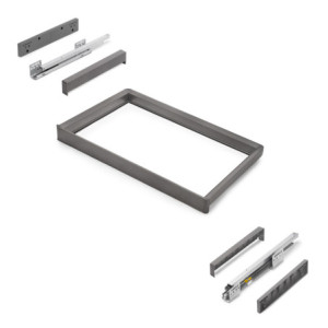 Emuca Kit 2 vassoio ausiliario, 1 cesto portabiancheria e telaio regolabile Quartz per armadi, chiusura ammortizzata e estrazion