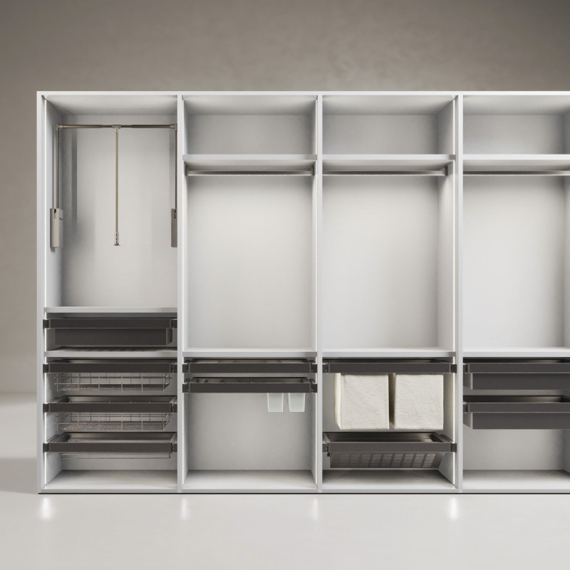 Telaio con guide a estrazione totale e chiusura morbida per accessori per armadi Quartz, 612-638mm, Alluminio e plastica