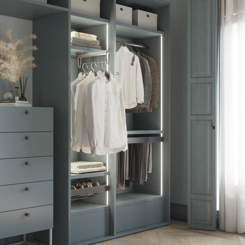 Telaio con guide a estrazione totale e chiusura morbida per accessori per armadi Quartz, 787-813mm, Alluminio e plastica