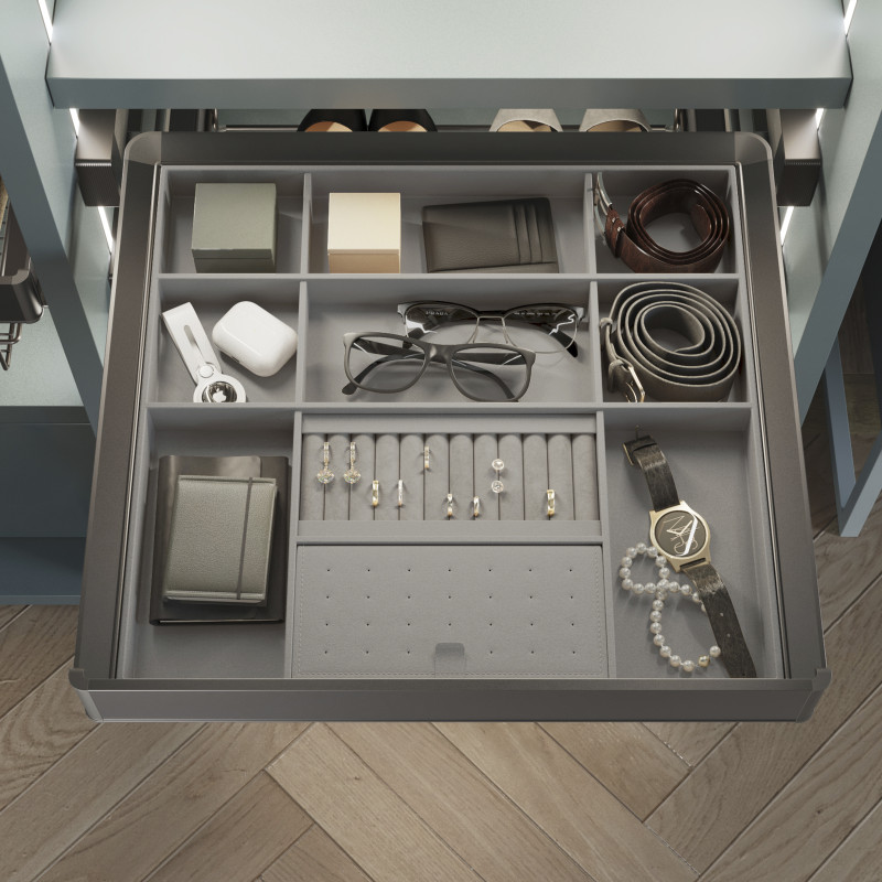 Telaio con guide a estrazione totale e chiusura morbida per accessori per armadi Quartz, 887-913mm, Alluminio e plastica