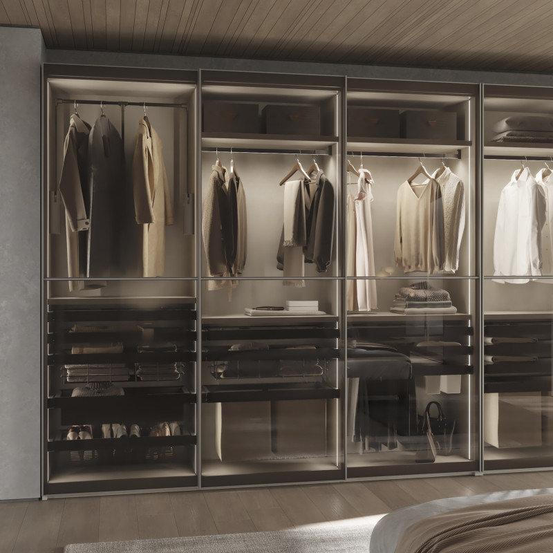 Telaio con guide a estrazione totale e chiusura morbida per accessori per armadi Quartz, 1062-1088mm, Alluminio e plastica