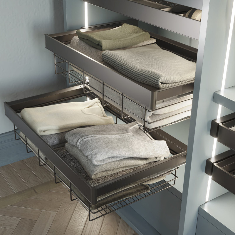 Cassetto organizzatore per armadi e cabine armadio Quartz, 540 (M70), Eco-pelle e legno, Titanio