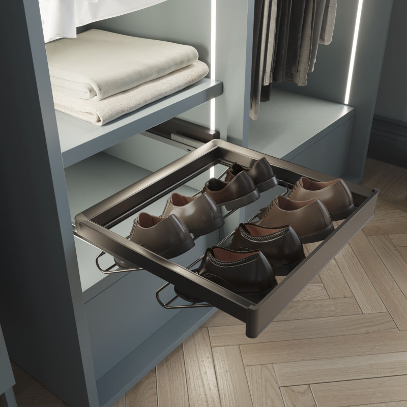 Cesto portabiancheria per armadi e cabine armadio Quartz, 418x320x400mm, Acciaio e Tessuto, Titanio