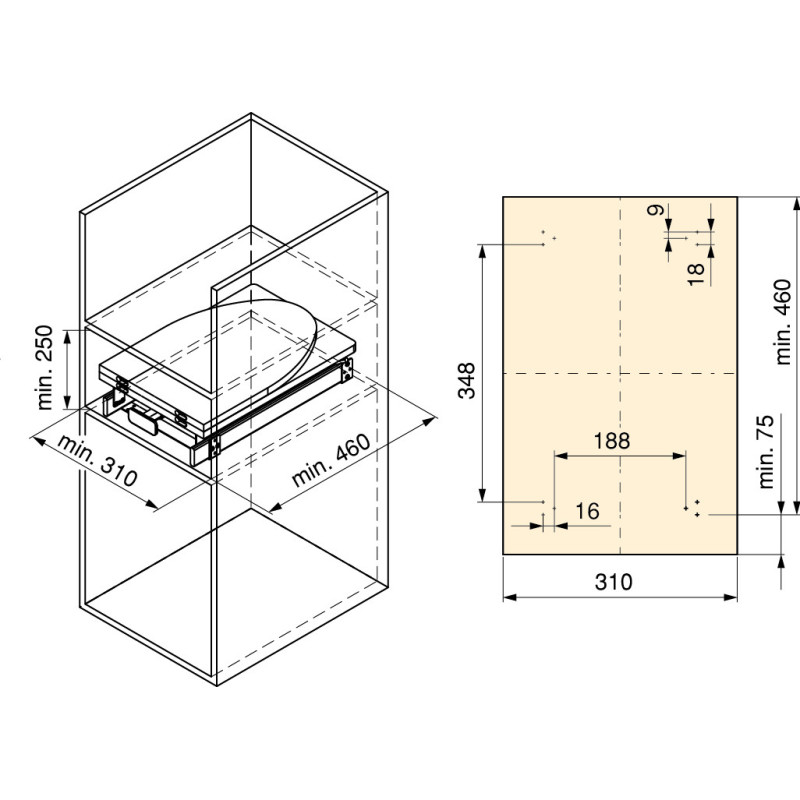 Fondo sotto lavello, pannello da 16 mm, modulo 900 mm, 868x580 mm, Tecnoplastica e Alluminio, Alluminio naturale