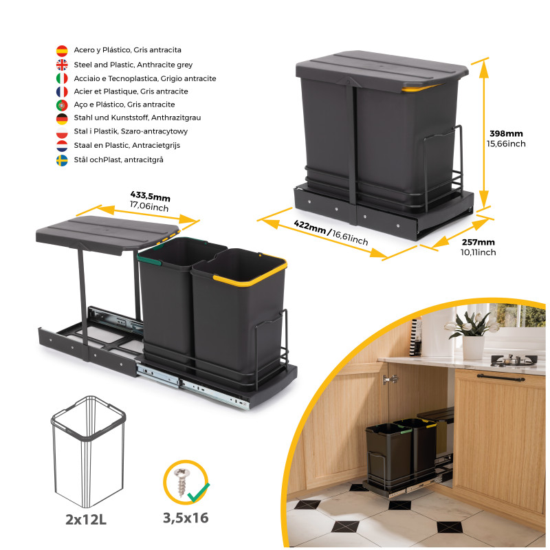 Tavola da stiro Iron 2, Acciaio e Legno, pieghevole ed estraibile per mobili Iron 2