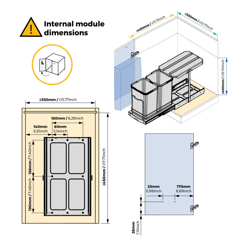 Tavola da stiro Iron 2, Acciaio e Legno, pieghevole ed estraibile per mobili Iron 2