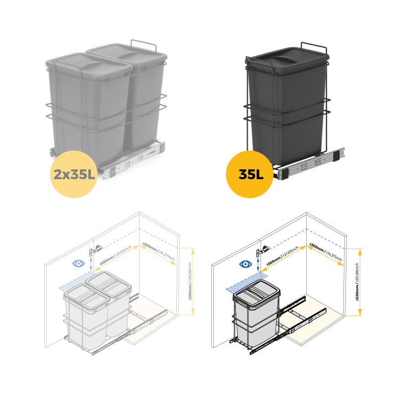Contenitore per la raccolta differenziata Recycle Inox 2x12lt per il montaggio sul fondo e l'estrazione manuale/automatica