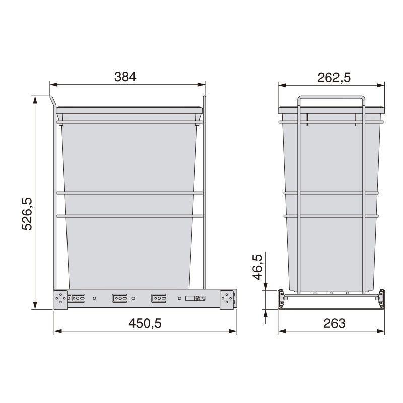 Contenitore per la raccolta differenziata Recycle Inox 2x12lt per il montaggio sul fondo e l'estrazione manuale/automatica