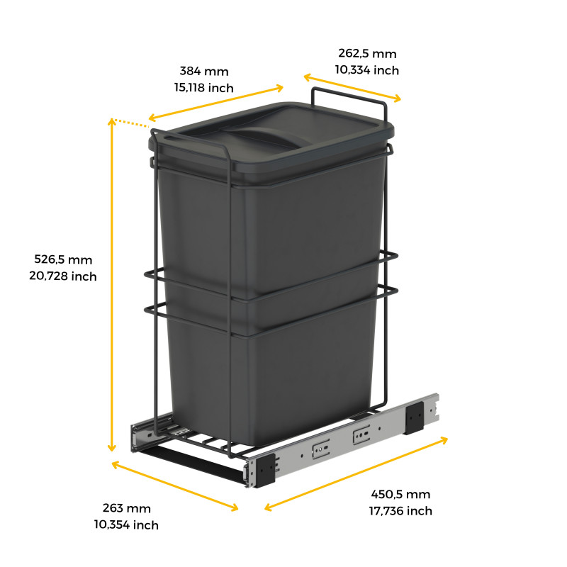 Contenitore per la raccolta differenziata Recycle Inox 2x12lt per il montaggio sul fondo e l'estrazione manuale/automatica