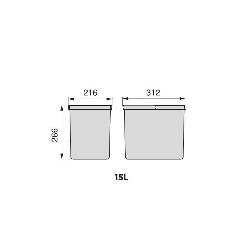 Contenitore per la raccolta differenziata Recycle Altezza Recycle 216 mm, 1x12 lt, Grigio antracite Tecnoplastica