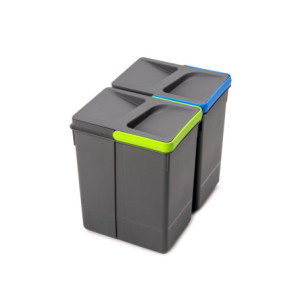 Kit di contenitori per la raccolta differenziata per cassetti da cucina Recycle Altezza Recycle 216 mm, 2x12 lt, Grigio an