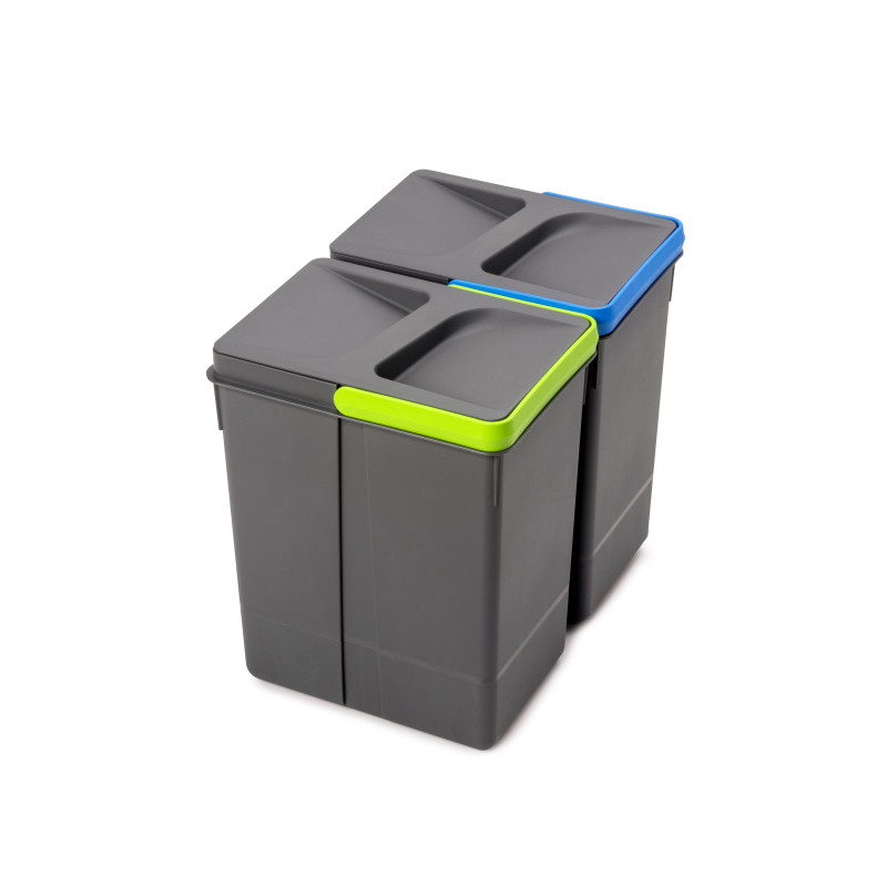 Kit di contenitori per la raccolta differenziata per cassetti da cucina Recycle Altezza Recycle 216 mm, 2x12 lt, Grigio an