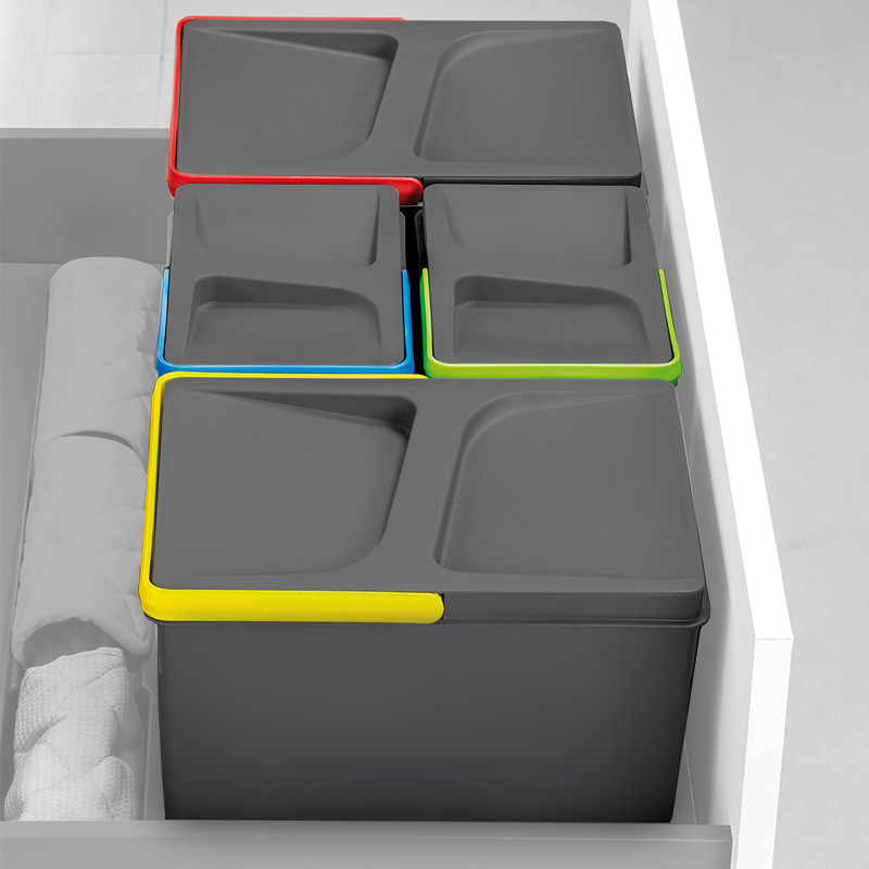 Kit di contenitori per la raccolta differenziata per cassetti da cucina Recycle Altezza Recycle 216 mm, 2x12 lt, Grigio an
