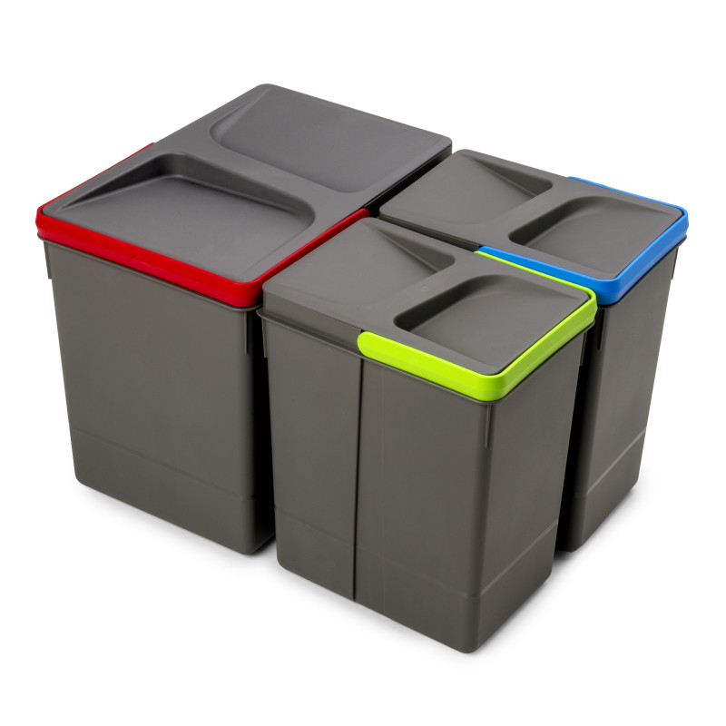 Kit di contenitori per la raccolta differenziata per cassetti da cucina Recycle Altezza Recycle 216 mm, 2x6 lt, Grigio ant