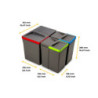 Kit di contenitori per la raccolta differenziata per cassetti da cucina Recycle Altezza Recycle 216 mm, 2x6 lt, Grigio ant